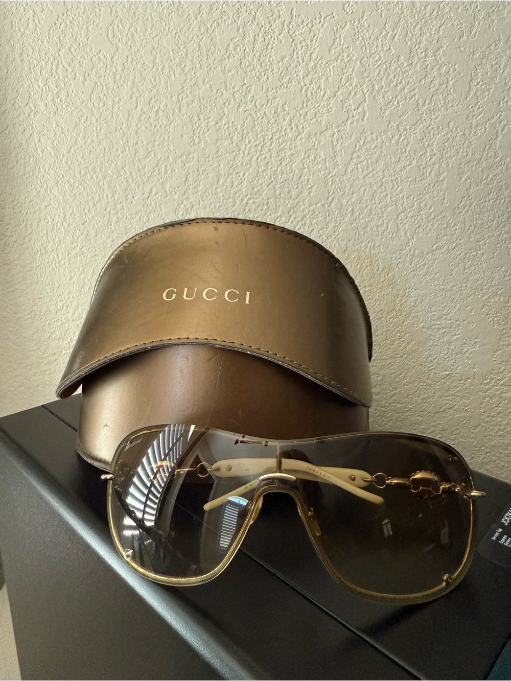 Gucci Gold-Tone Frame Brown Gradient Shield Sunglasses